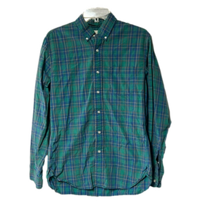 EUC Men’s Lands‎ End Canvas button up shirt size S green blue untucked wear